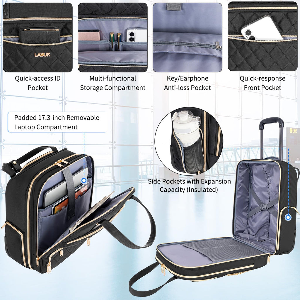 Underseat Carry On Luggage with Wheels, Black, 17" Q678924