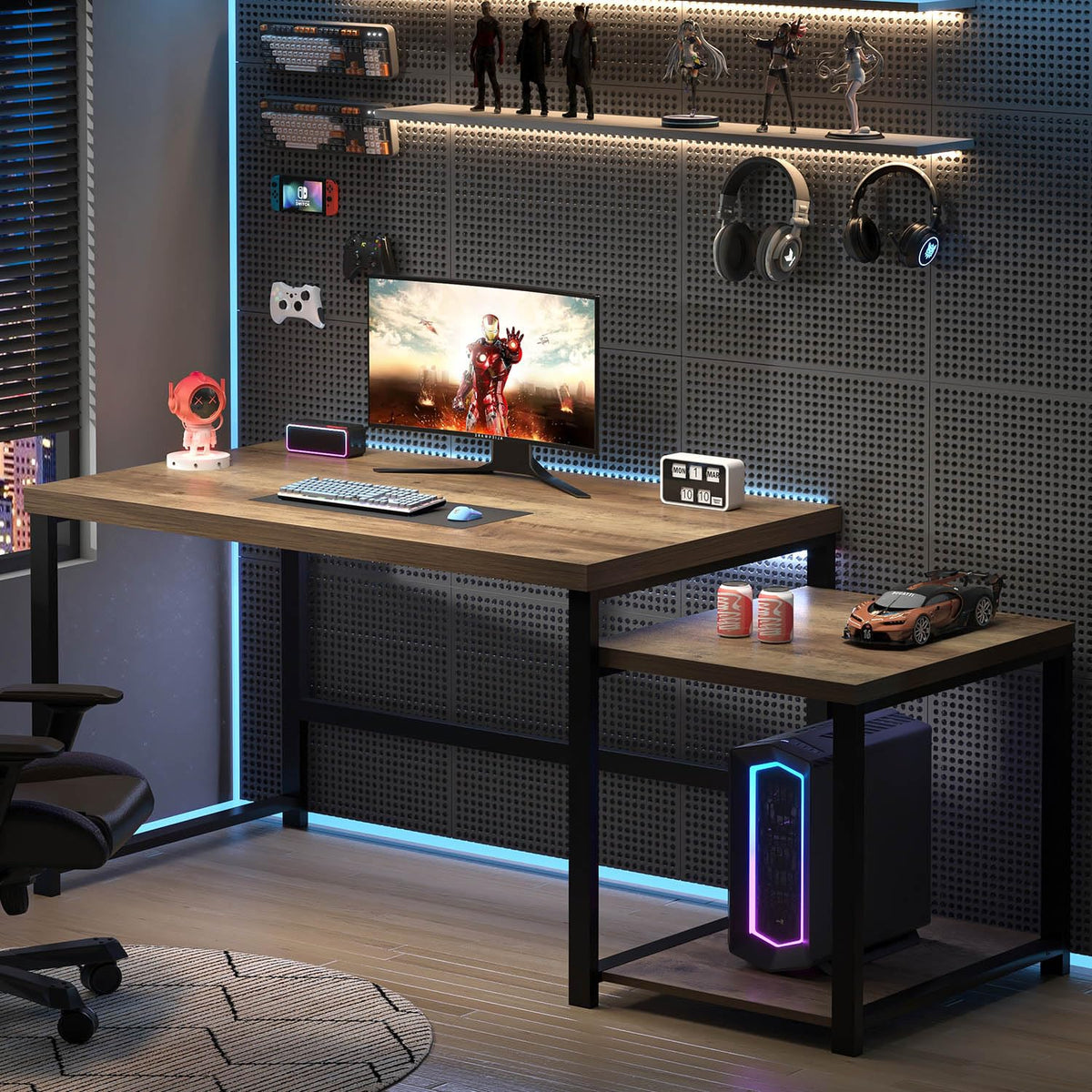 63 Inch Wood Computer Desk with Storage Shelves R974