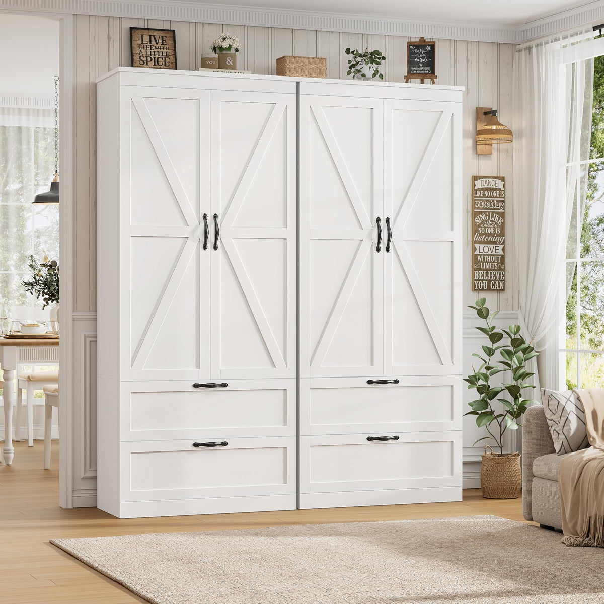 70" White Kitchen Pantry Storage Cabinet T851