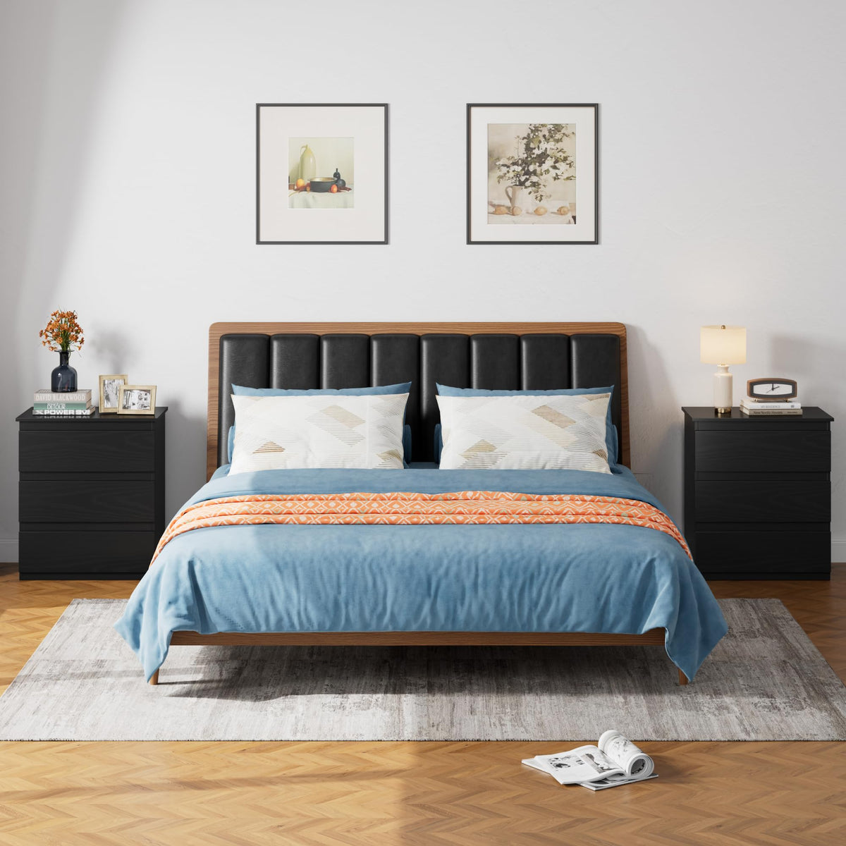 Black 3 Drawer Nightstand U980