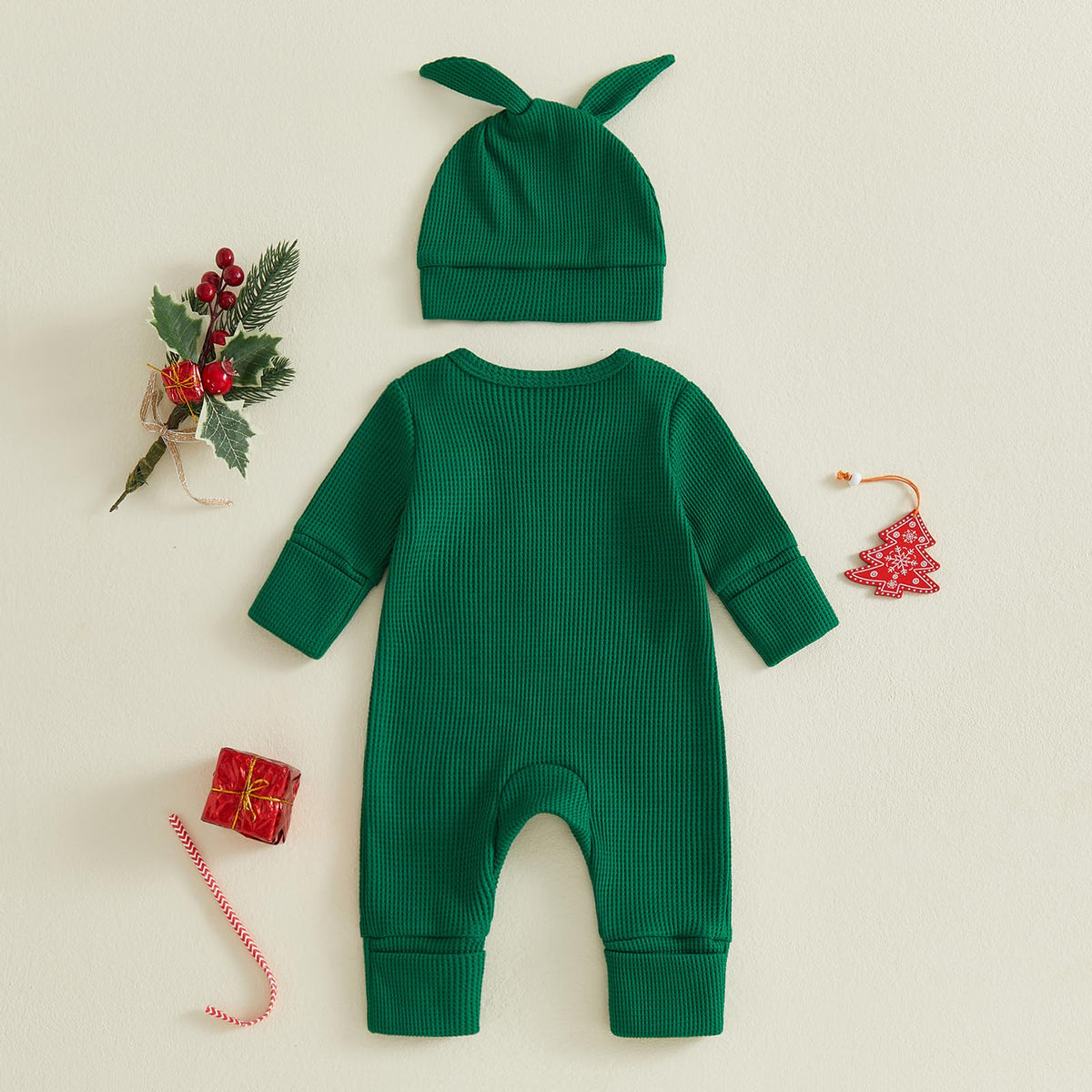 Christmas Baby Boy Waffle Romper Jumpsuit Hat S13944