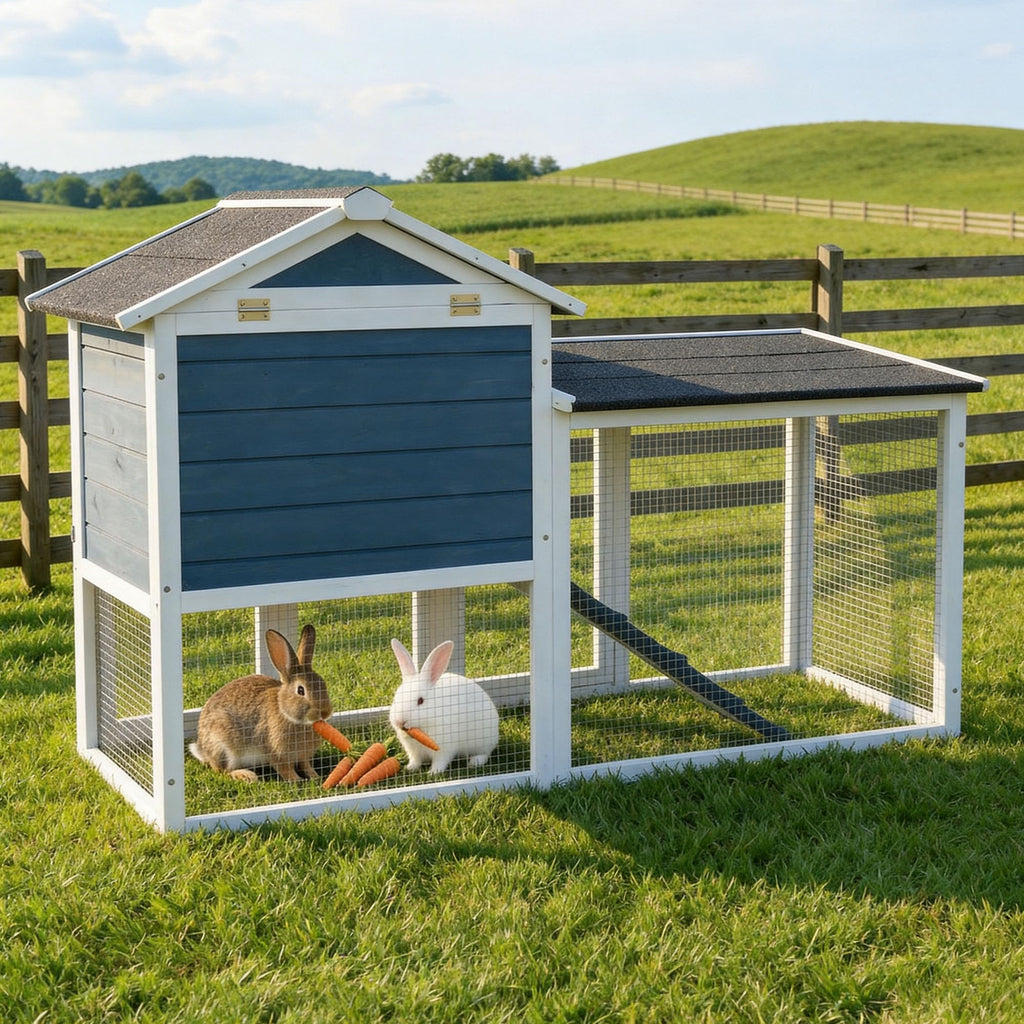 Wooden Rabbit Hutch with Pull-Out Cleaning Tray X423973