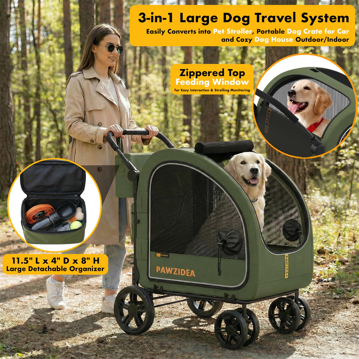 3-in-1 Large Dog Stroller with Detachable Carrier F1069