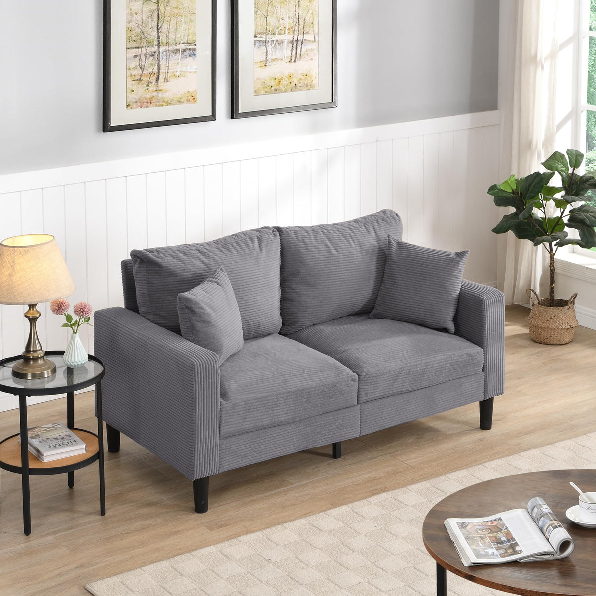 Light Gray Upholstered Loveseat Sofa E739