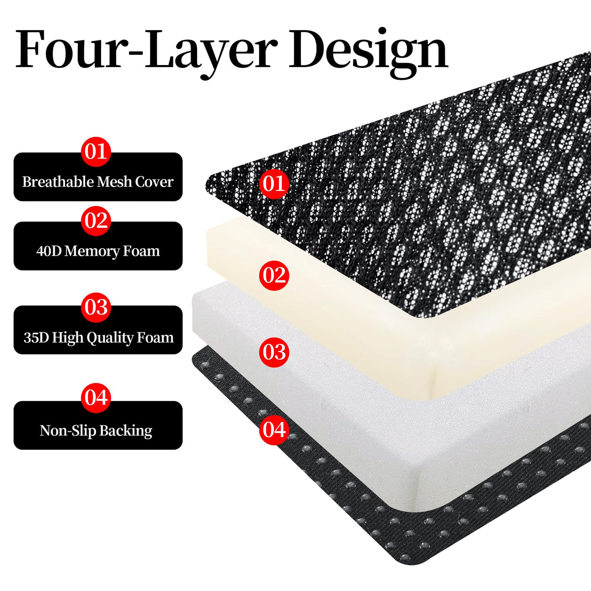 Extra Thick Memory Foam Chair Cushion with Carry Handle F140