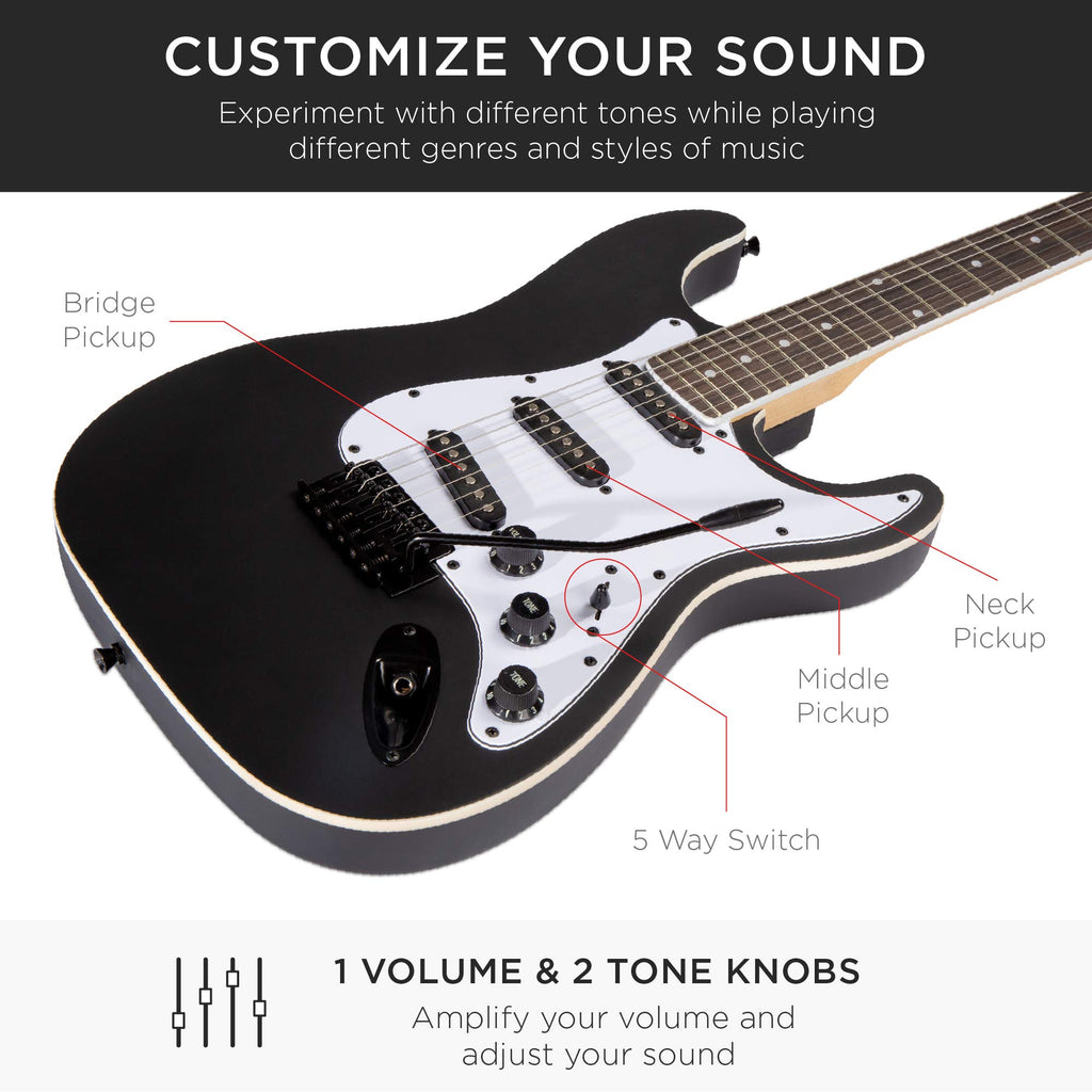 39in Full Size Beginner Electric Guitar Starter Kit with Case, Amp, Strings, Pick - Jet Black L913913