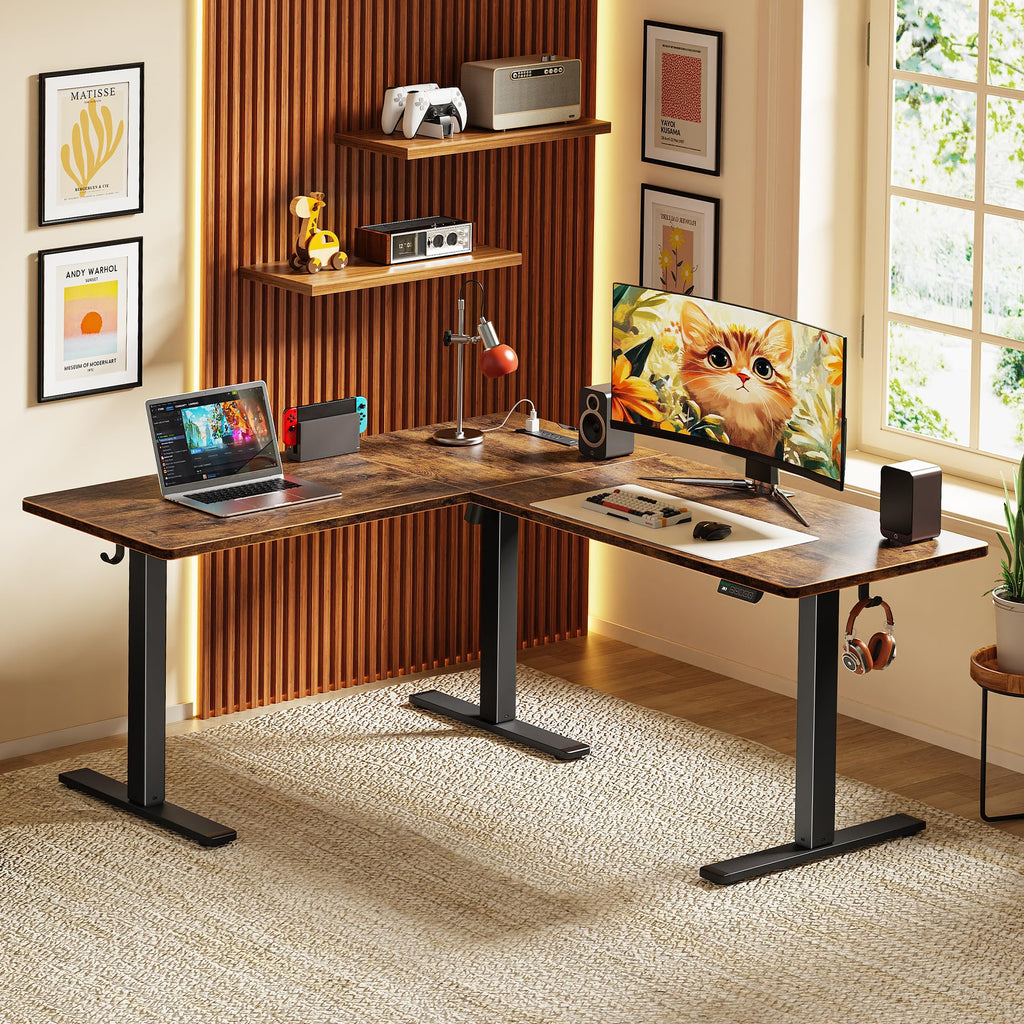 63 x 55 Inch L Shaped Standing Desk with Power Outlets Y743