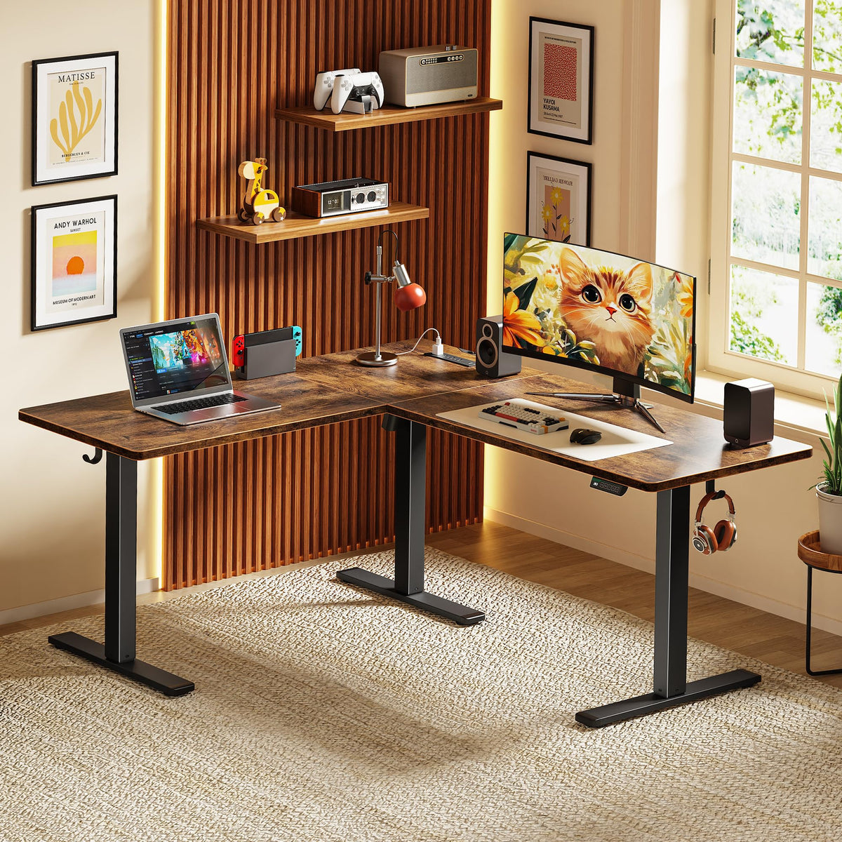 63 x 55 Inch L Shaped Standing Desk with Power Outlets Y743