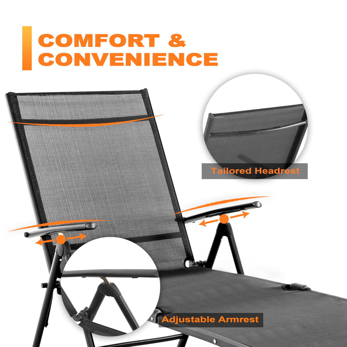 Folding Beach Lounge Chair 2-Pack Grey Textilene E5833