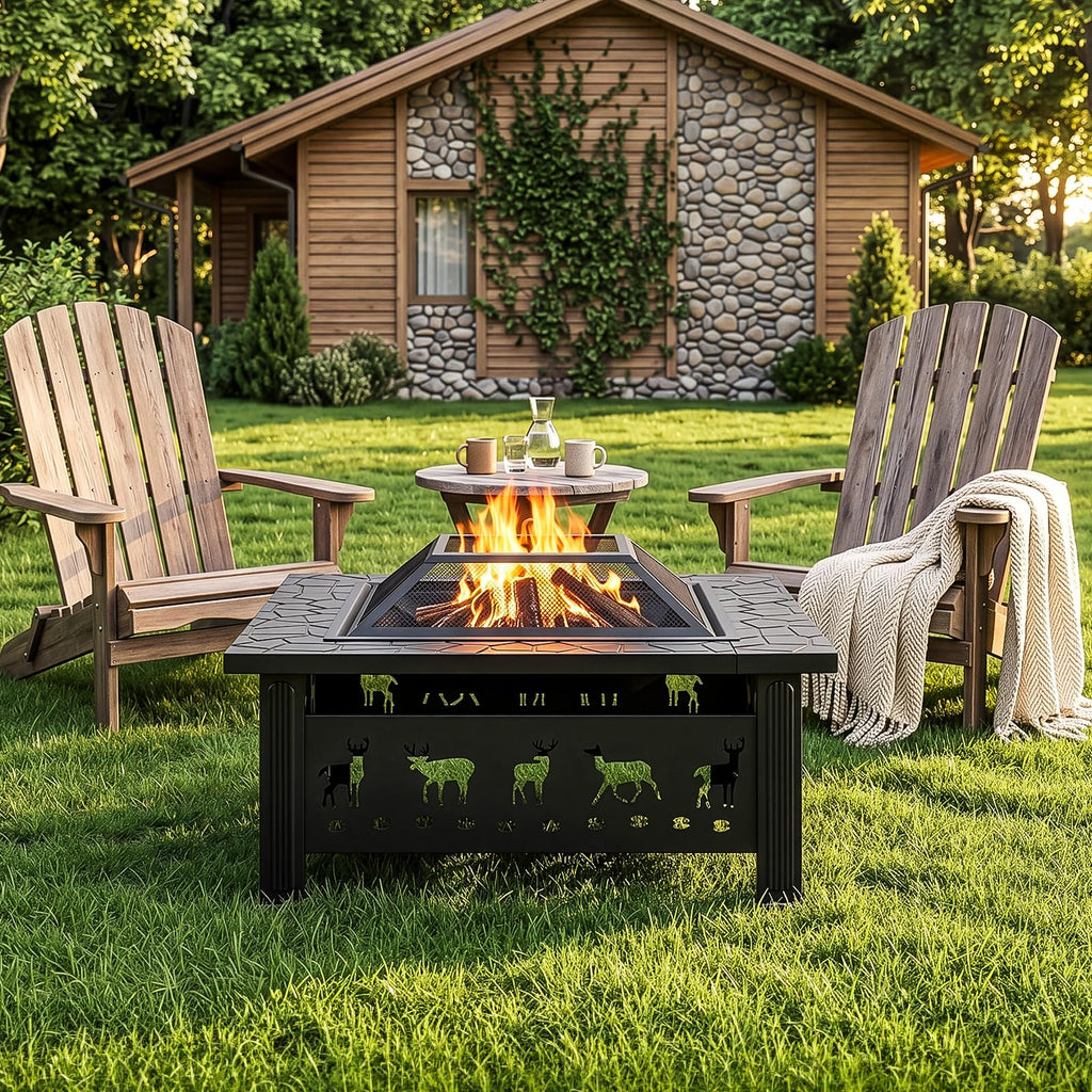 32 Inch Square Metal Patio Fire Pit Table K184