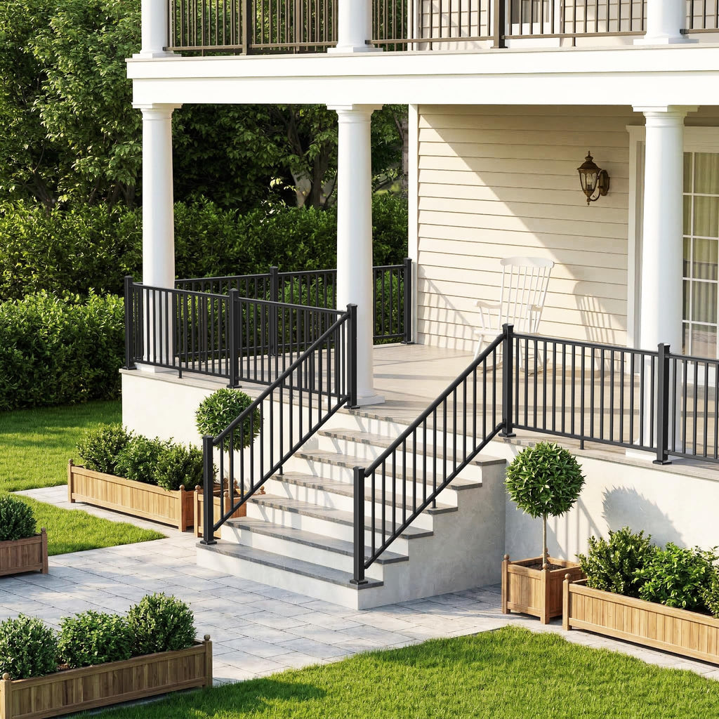 Aluminum Stair Railing Kit with Post, Matte Black T7470