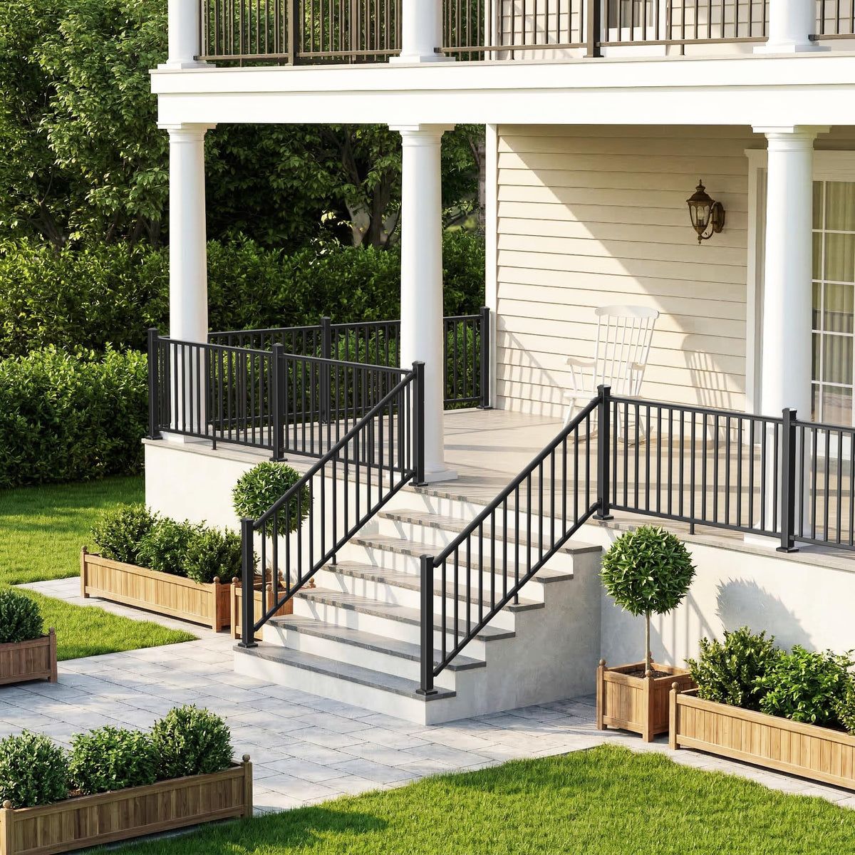 Aluminum Stair Railing Kit with Post, Matte Black T7470