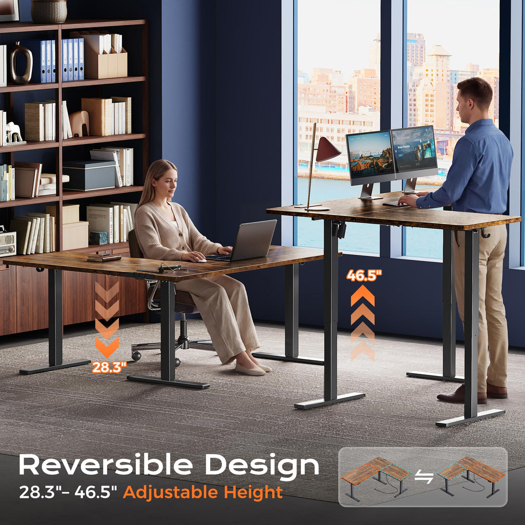 63 x 55 Inch L Shaped Standing Desk with Power Outlets Y743
