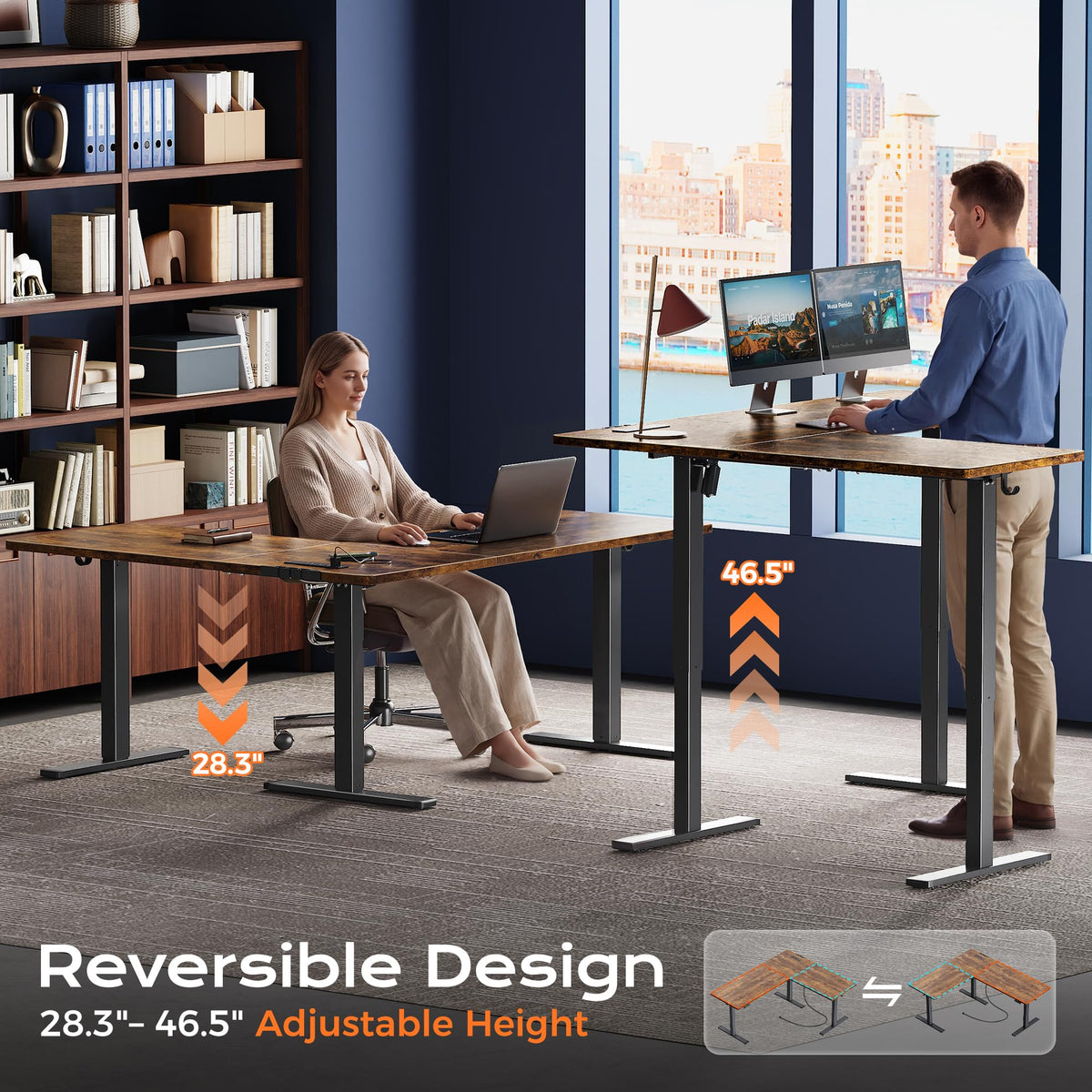 63 x 55 Inch L Shaped Standing Desk with Power Outlets Y743