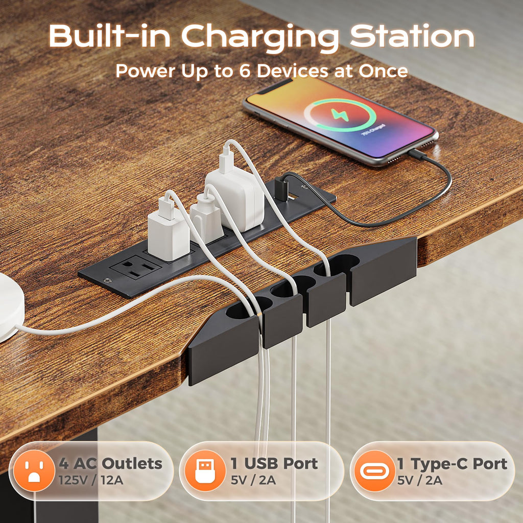 63 x 55 Inch L Shaped Standing Desk with Power Outlets Y743