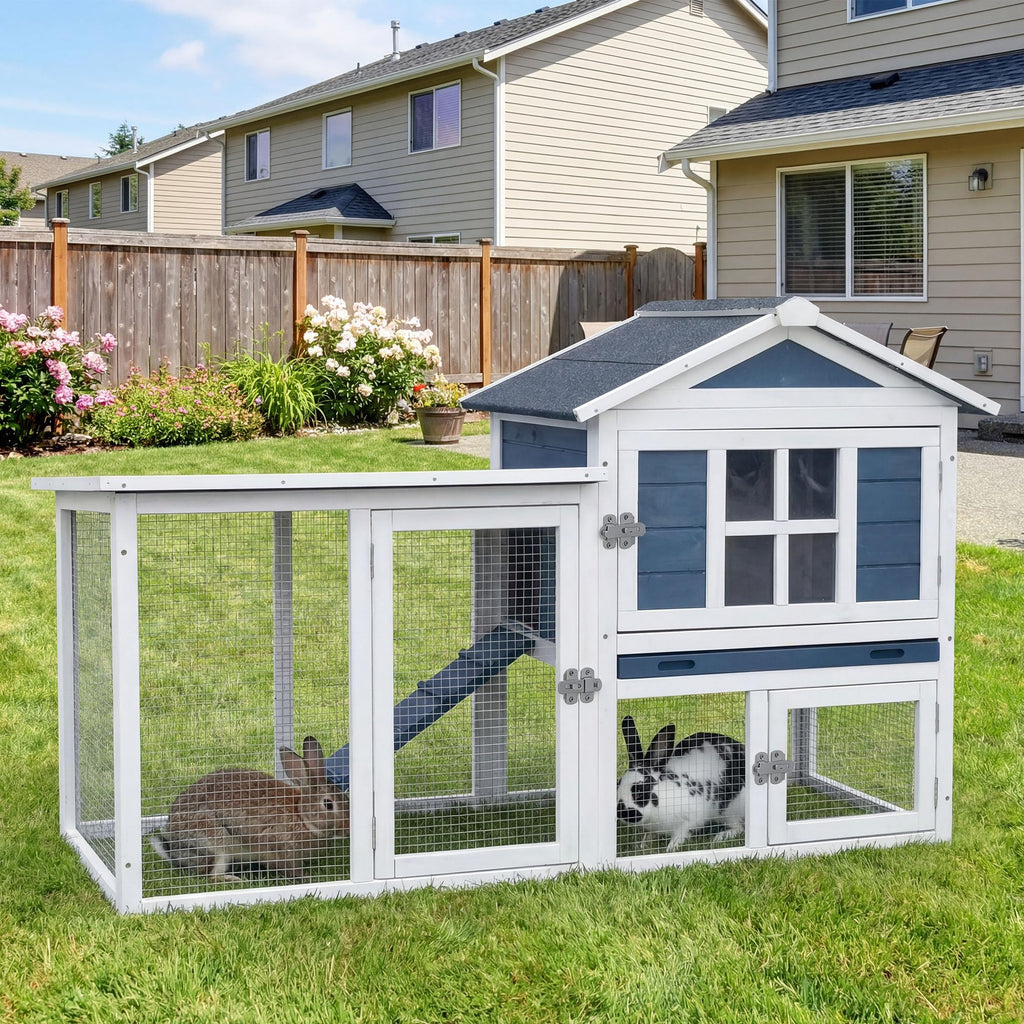 Wooden Rabbit Hutch with Pull-Out Cleaning Tray X423973
