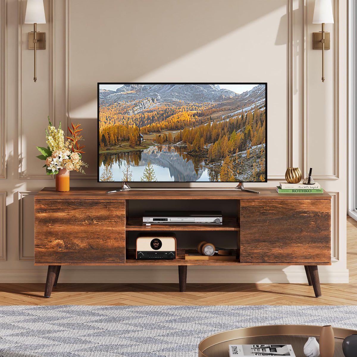 TV Stand with 2 Cabinets Storage & Adjustable Shelf E244243