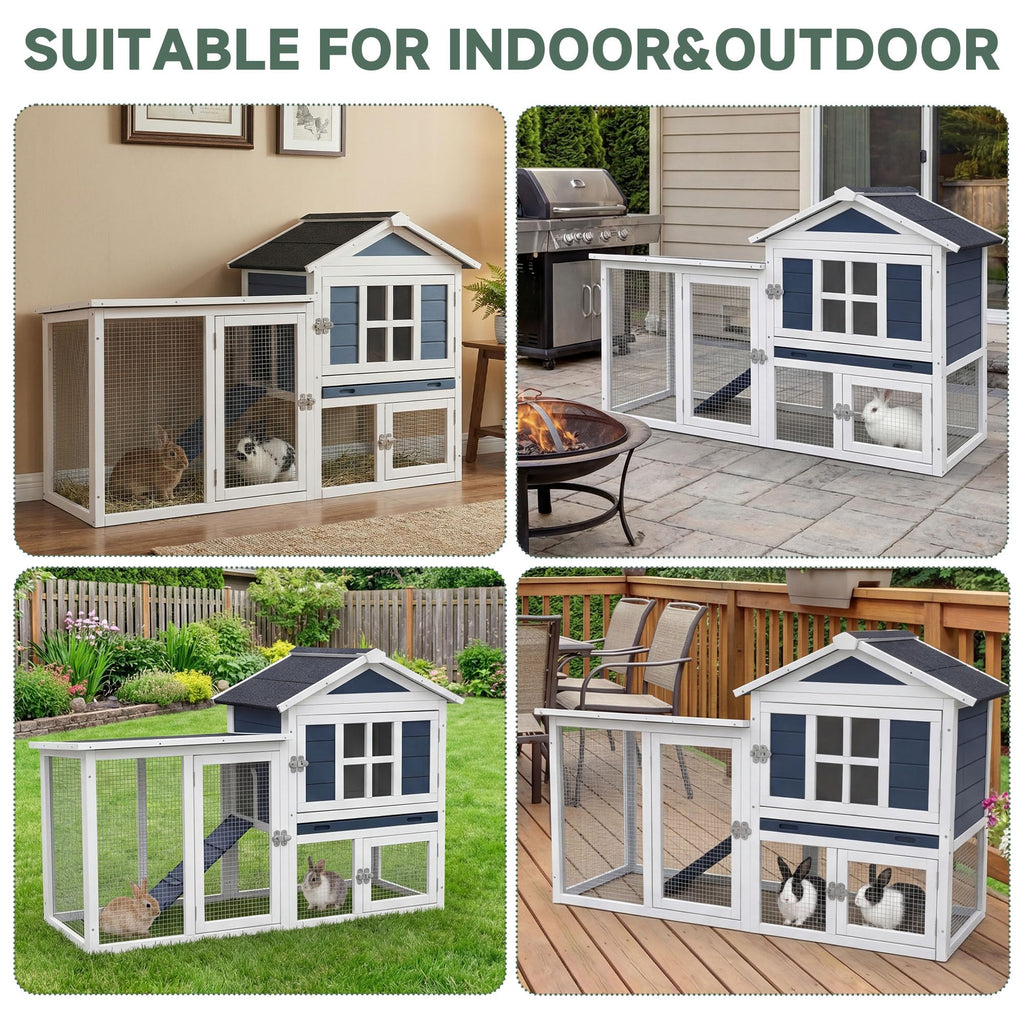 Wooden Rabbit Hutch with Pull-Out Cleaning Tray X423973